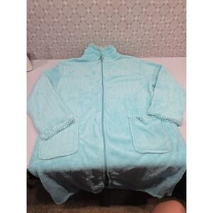 Hotel Spa Collection Zig Zag Faux Fur Trim Robe Zip Up Lounger Blue Size L Warm